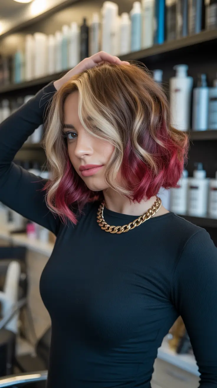 February Hair Color Ideas 2026 Golden Blonde Bob with Rosy Undercurrents