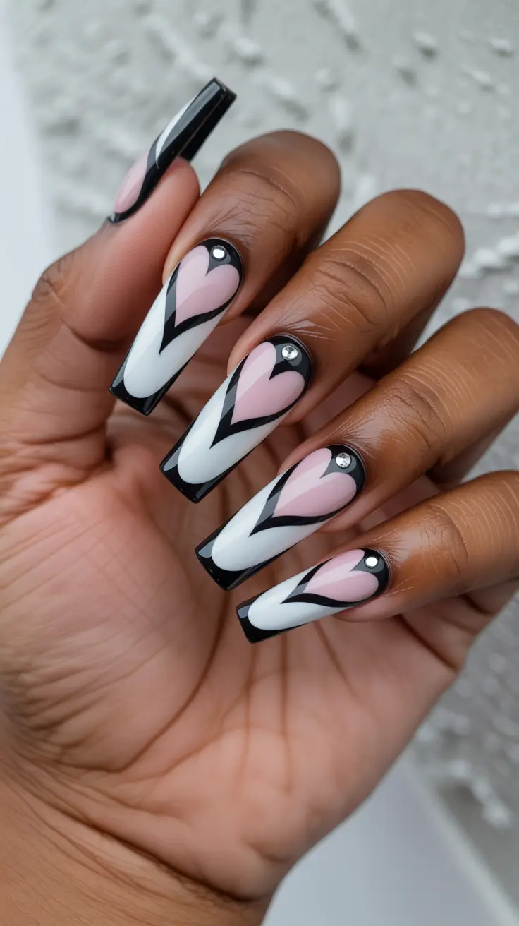 February nails designs ideas 2026 Graphic Hearts