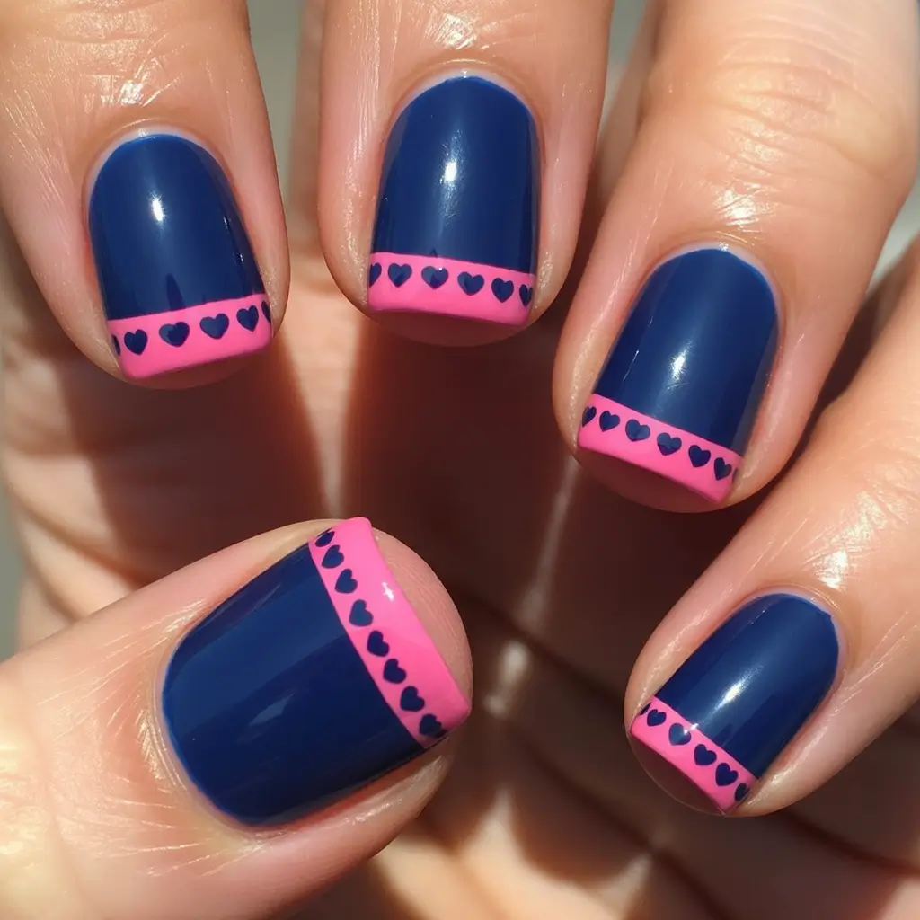 February nails designs ideas 2026 Short blue hearts