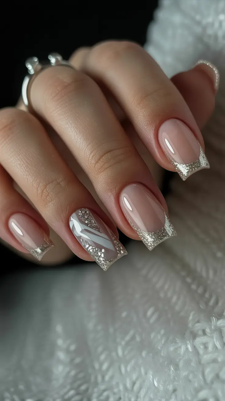 February nails designs ideas 2026 Silver French tips