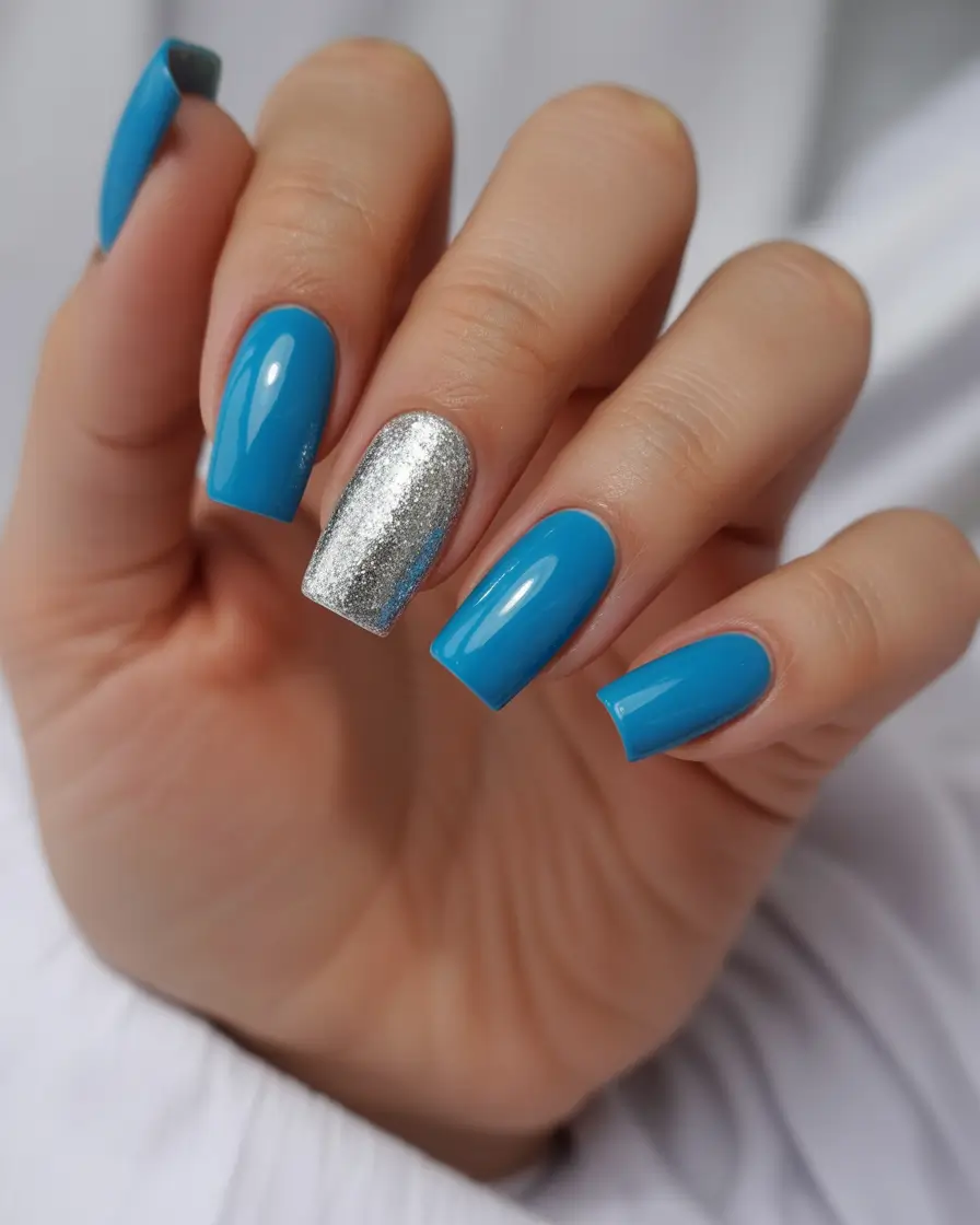 February nails designs ideas 2026 Blue silver nails