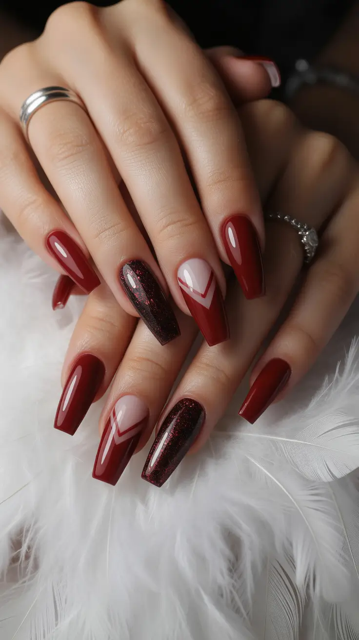 February nails designs ideas 2026 Red square manicure