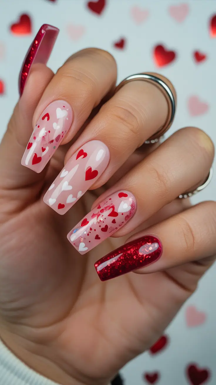 February nails designs ideas 2026 Valentines day short acrylic