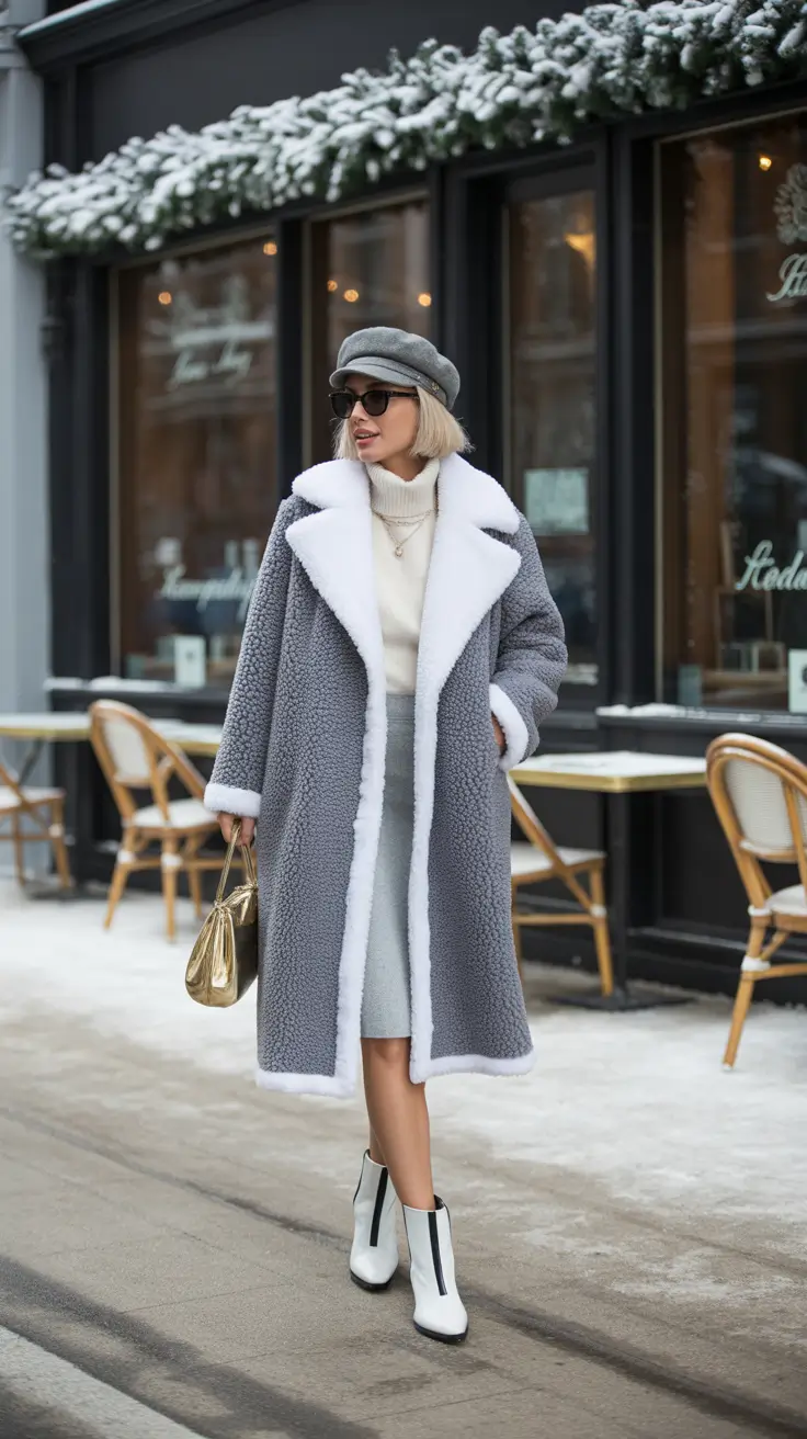 February outfits ideas 2026 Soft Gray Coats With Feminine City Elegance