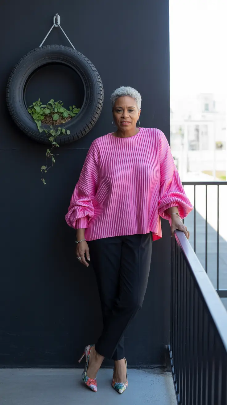 Popular spring dressing over 50 2026 Pink Statement Top