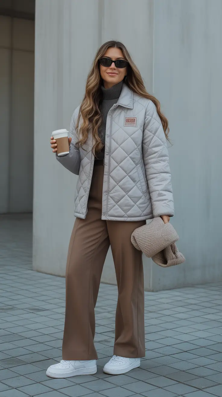 winter to spring outfits transition Soft Neutrals and Quilted Layers That Feel Effortless