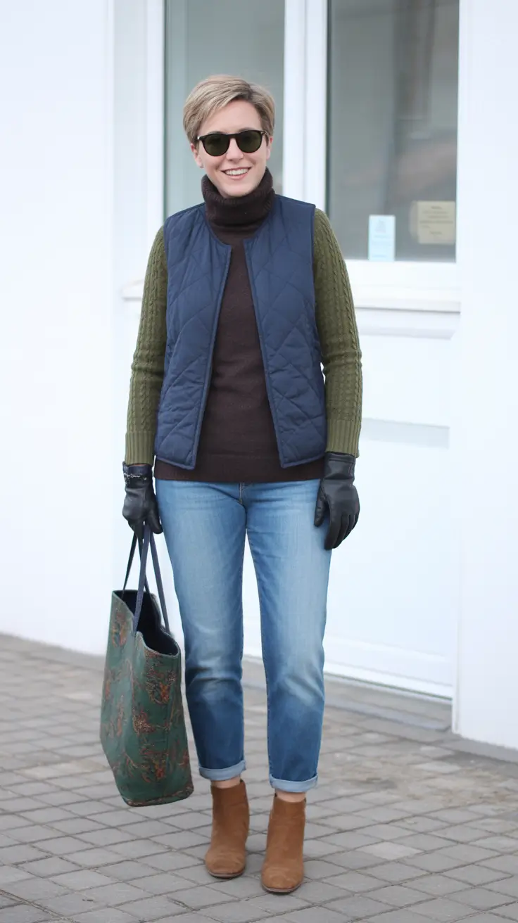winter to spring outfits work Classic Denim and Quilted Layers That Always Work
