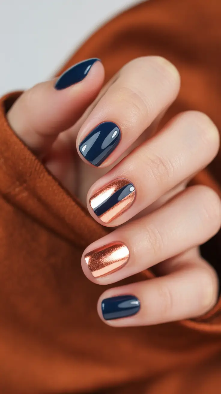 simple nails inspiration 2026 Navy and Copper Nails
