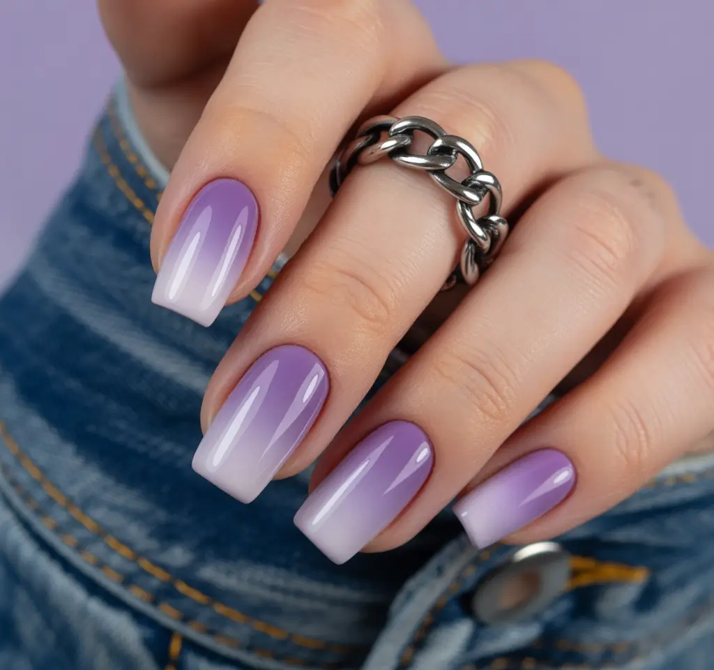 simple nails inspiration 2026 Lilac Ombre Square Nails