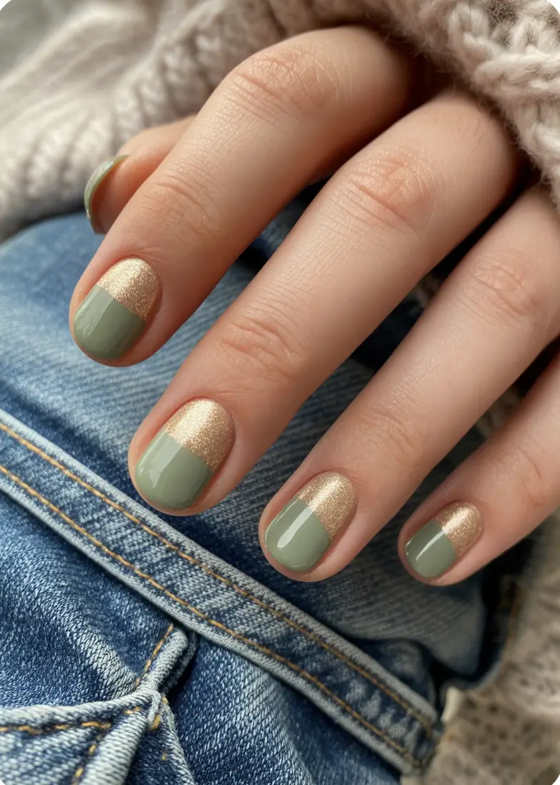 simple nails inspiration 2026 Sage Green and Gold Nails