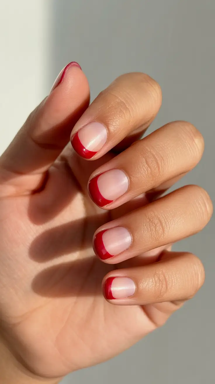 simple nails inspiration 2026 Classic Red French Tips