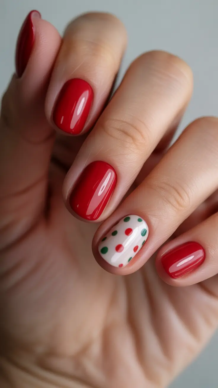 simple nails inspiration 2026 Red Nails with Polka Dot Accent