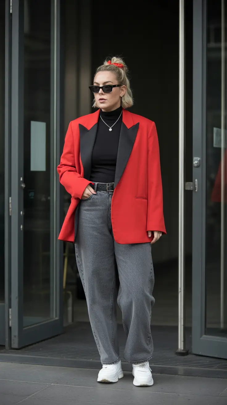 Top midsize spring outfits 2026 Sharp Color Contrast With Street Confidence