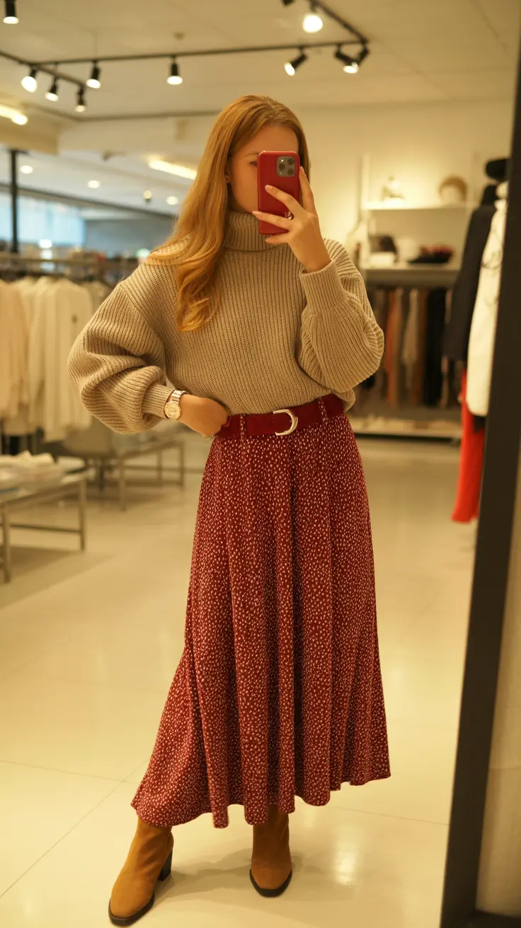 Top modest spring outfits 2026 Cozy Knit and Flowing Skirt for Everyday Balance