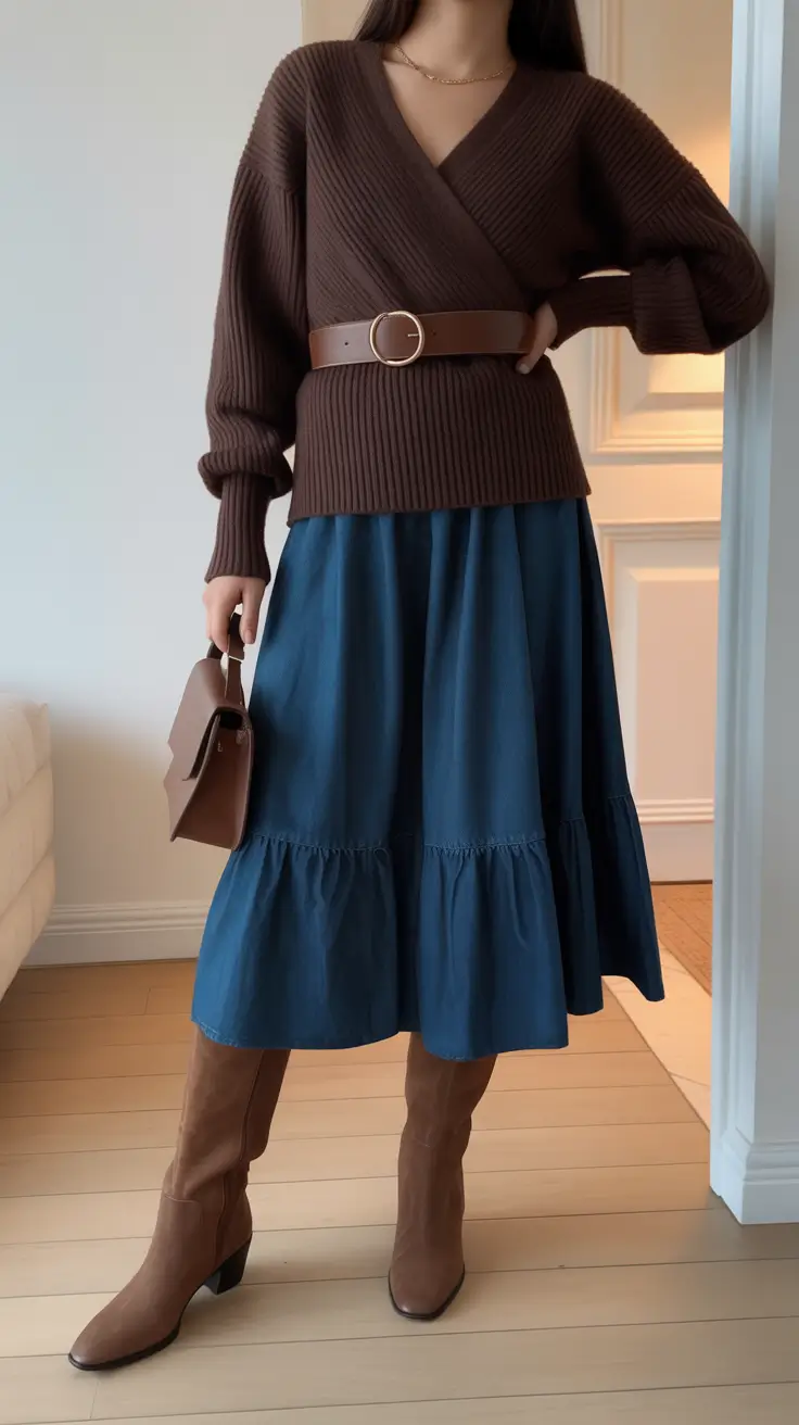 Top modest spring outfits 2026 Soft Wrap Knits Paired With Everyday Skirts