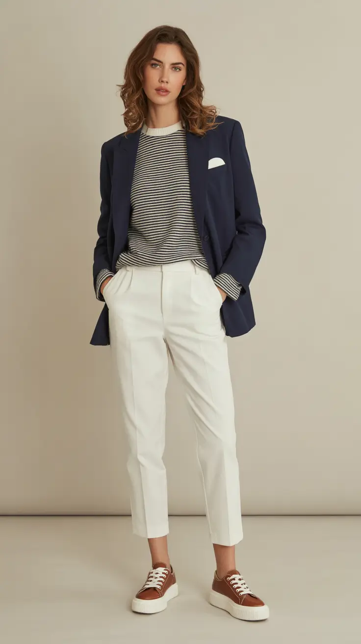 old money spring outfits women casual Striped Basics