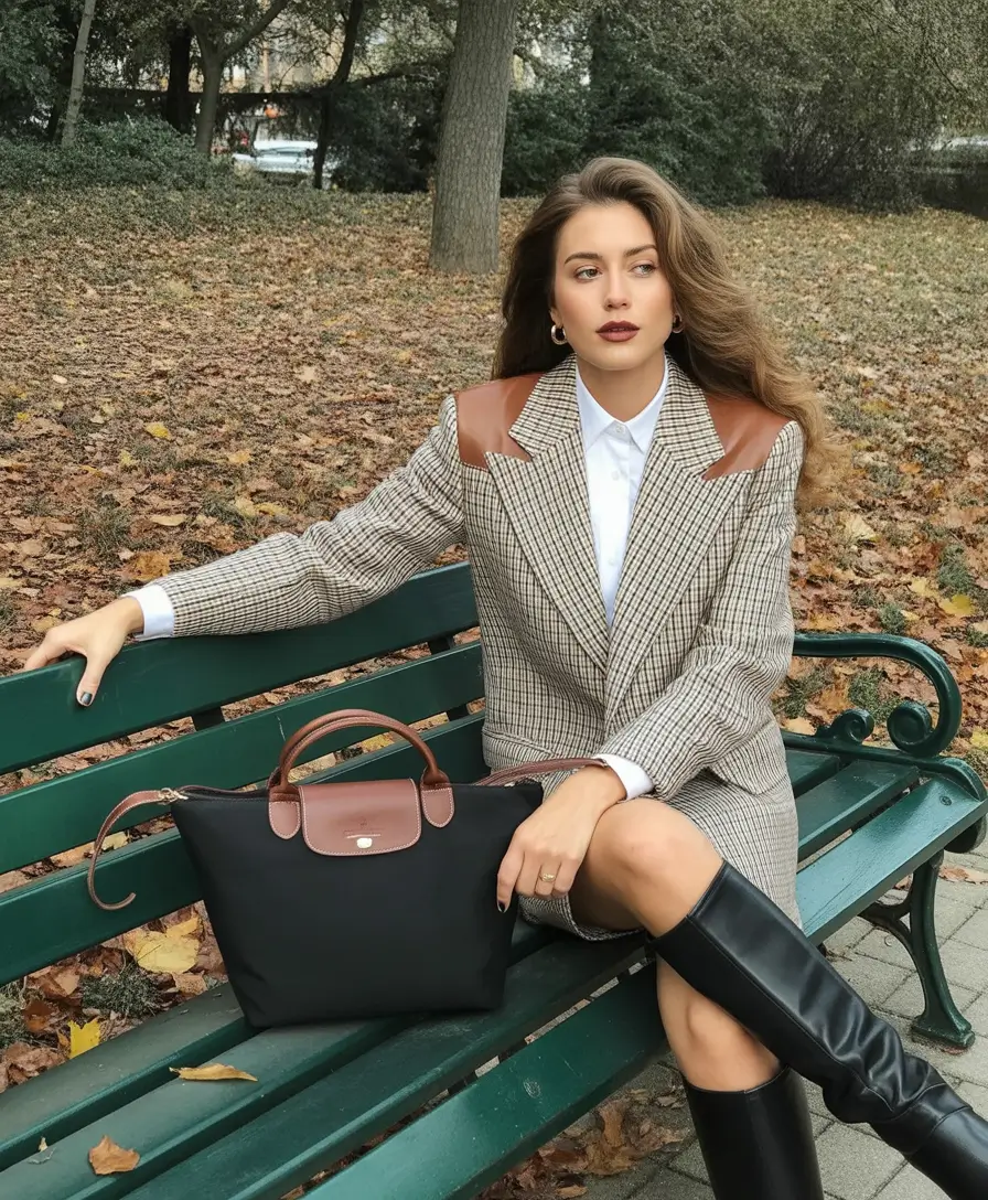 old money spring outfits for women Textured Blazers and Knee-High Boots