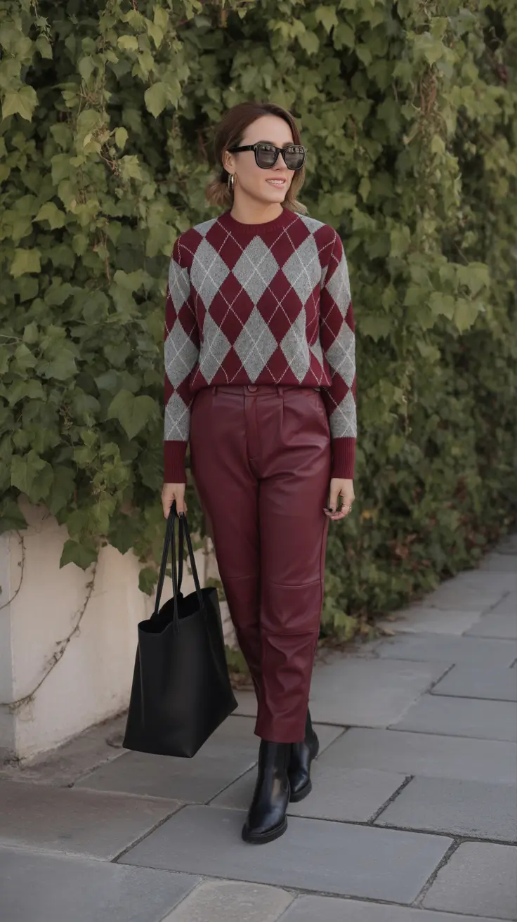 old money spring outfits for women Argyle Knits and Leather