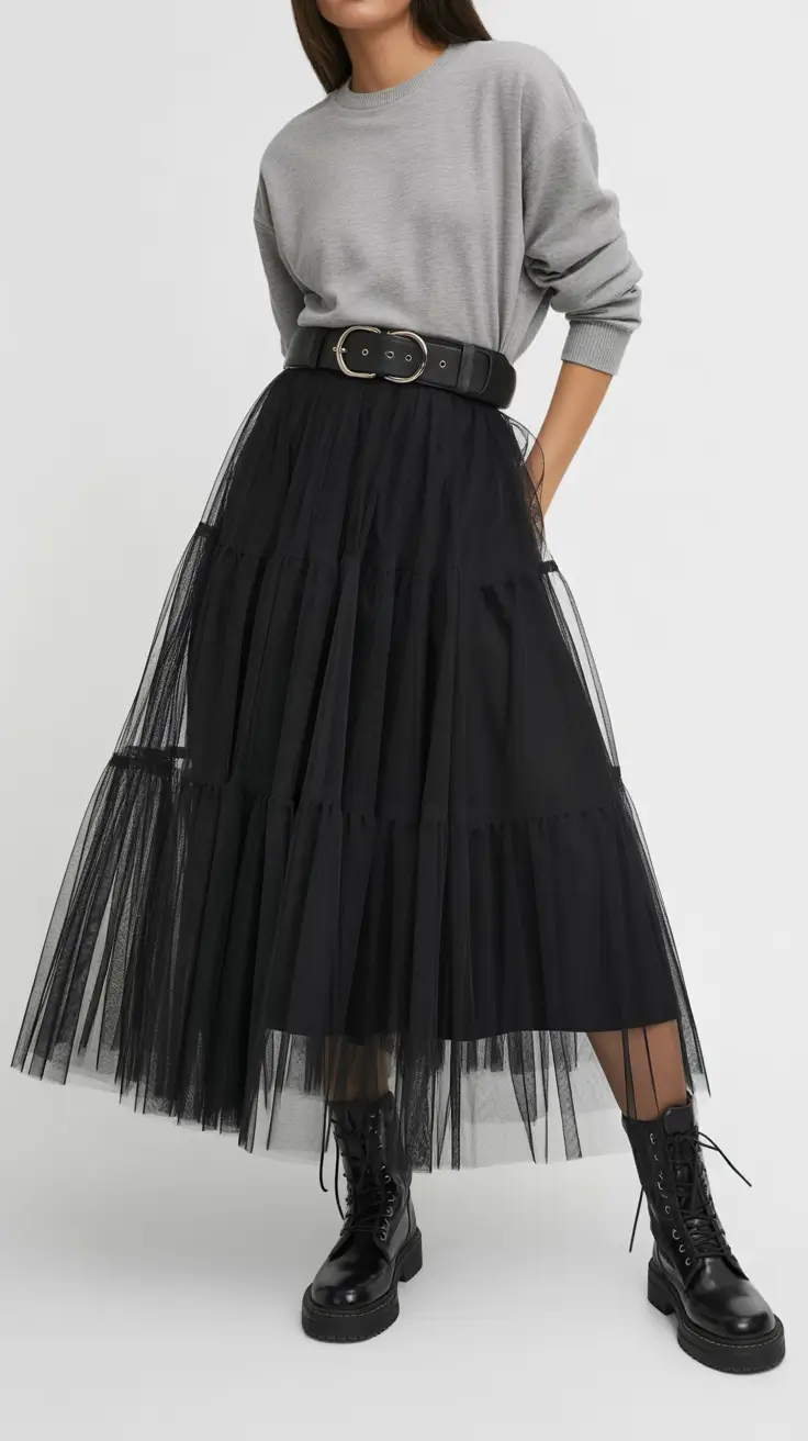 spring outfits trends women Soft Tulle With an Urban Edge