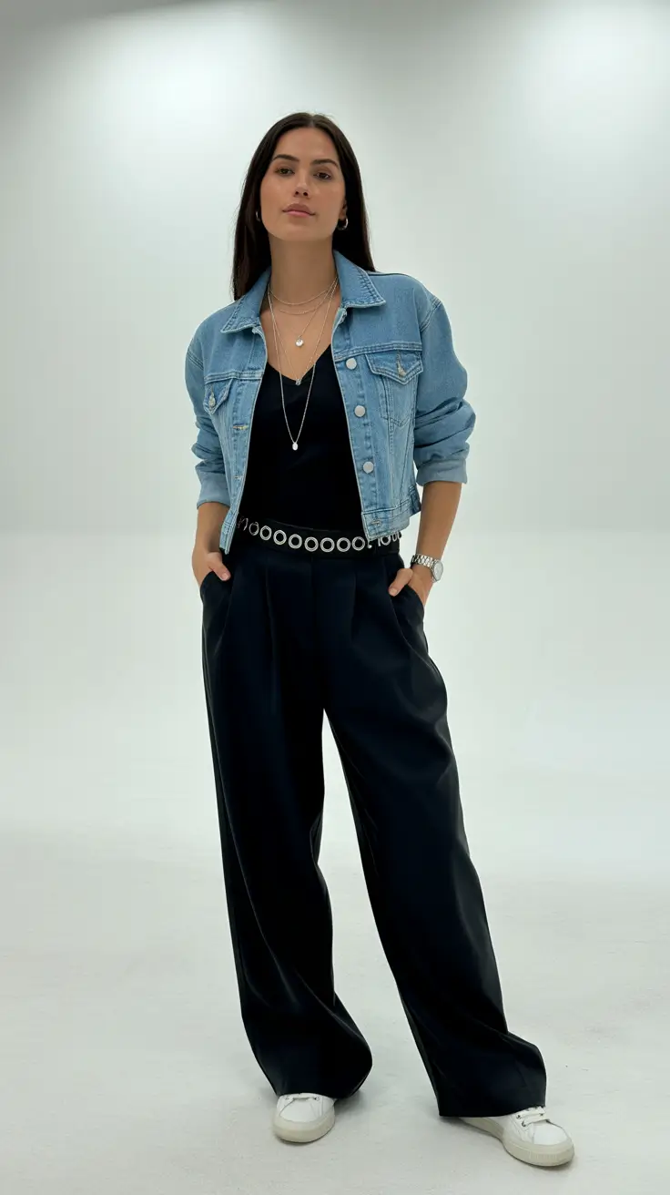 spring outfits trends women Minimal Denim Meets Confident Black