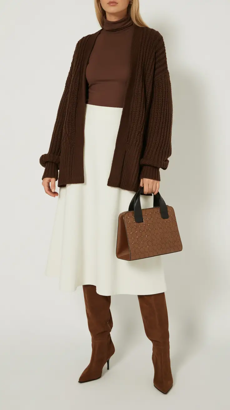 spring skirt outfits 2026 Chocolate Layers That Feel Effortless