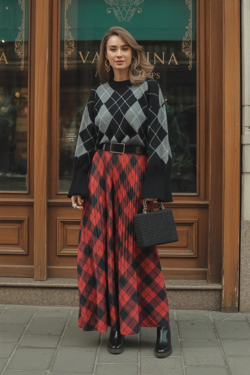 spring skirt outfits 2026 Pattern Mixing with Confident Contrast