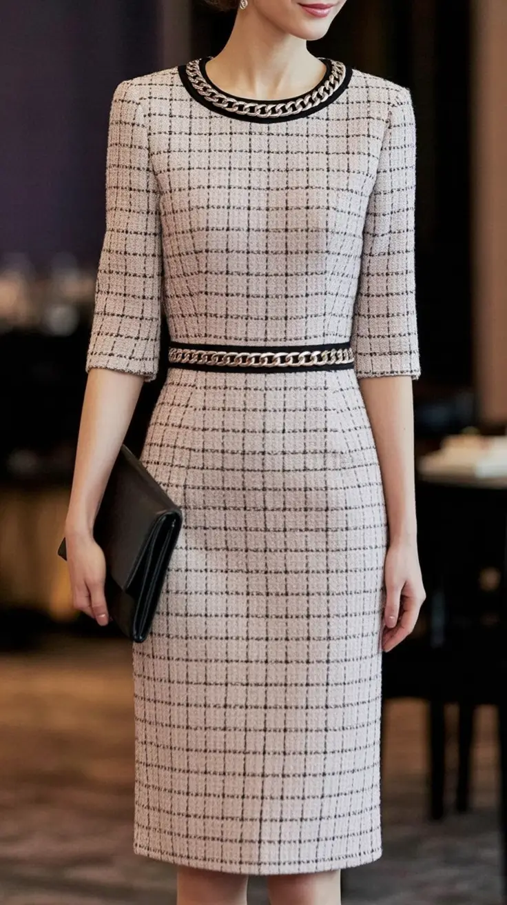 Trending spring office outfits 2026 Timeless Tweed With Subtle Statement Details