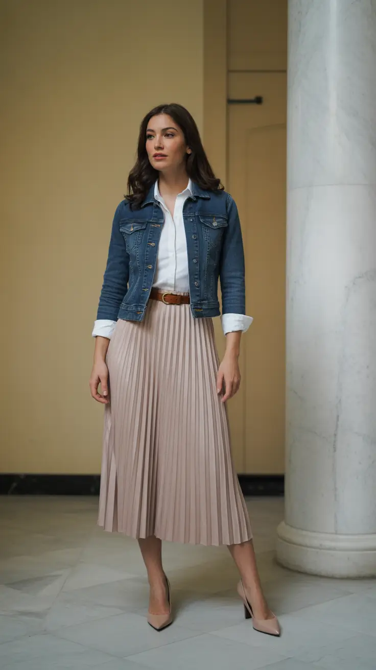 Trending spring outfits for women over 30 2026 Denim Layers With Feminine Structure