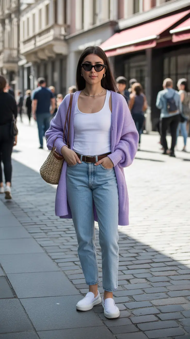 Trending spring outfits for women over 30 2026 Light Layers With a Soft Pop of Color