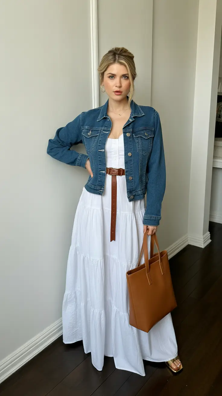 Trending spring outfits for women over 30 2026 Romantic Simplicity With Denim Balance