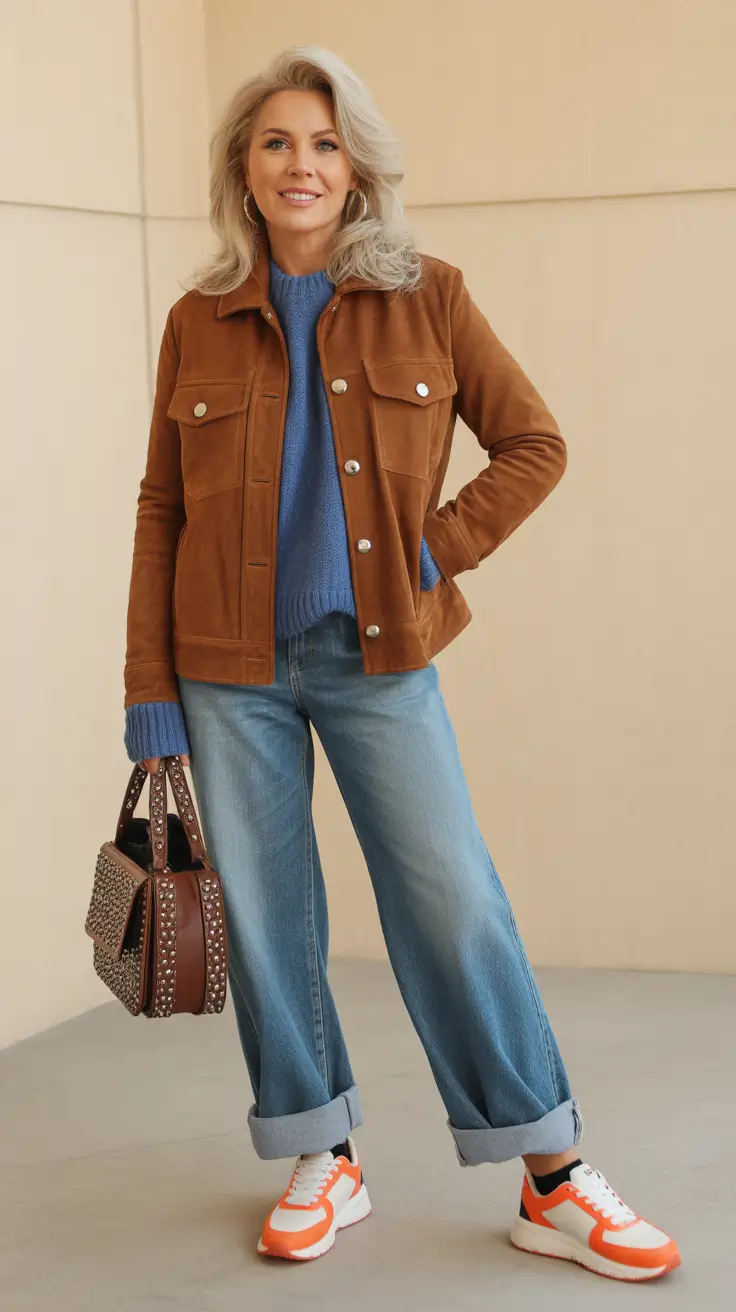 Trending spring outfits for women over 40 2026 Relaxed Suede Casual