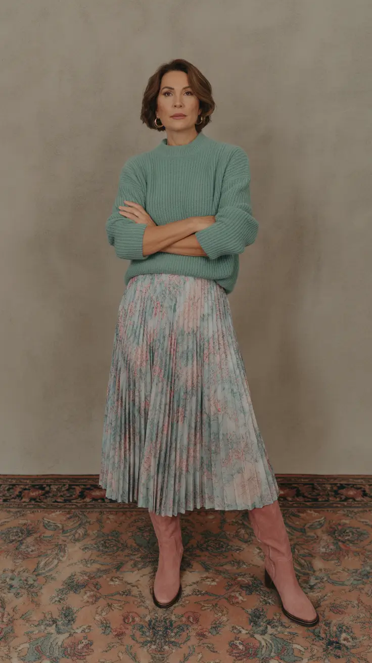 Trending spring outfits for women over 40 2026 Soft Green Knit