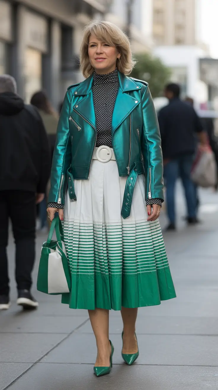 Trending spring outfits for women over 40 2026 Green Statement Layers