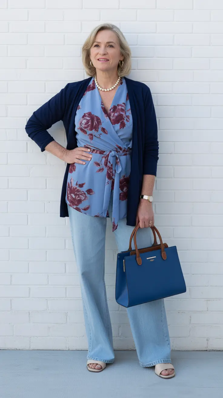 Trending spring outfits for women over 50 2026 Floral wrap outfit