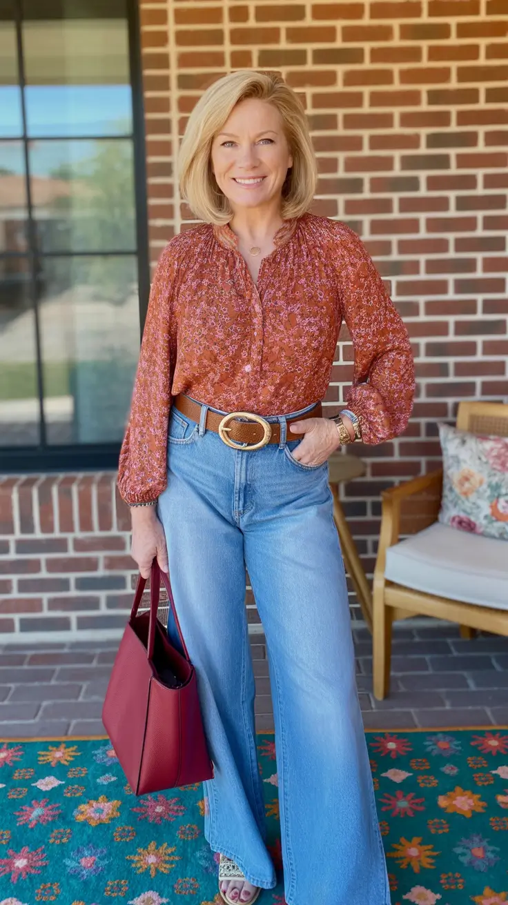 Trending spring outfits for women over 50 2026 Floral denim look