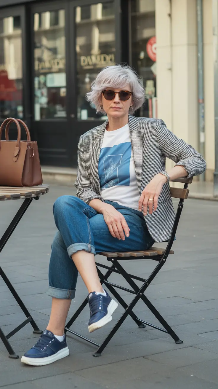 Trending spring outfits for women over 50 2026 Blazer denim style