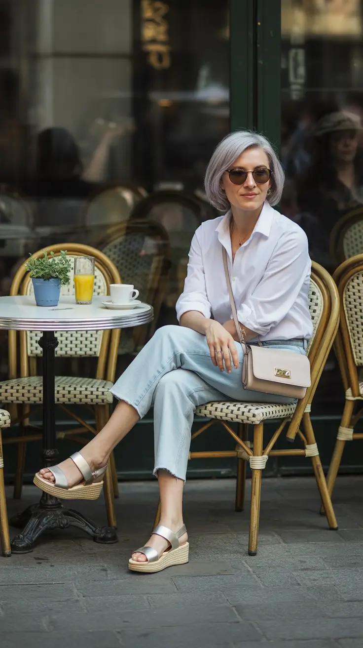 Trending spring outfits for women over 50 2026 White shirt denim look